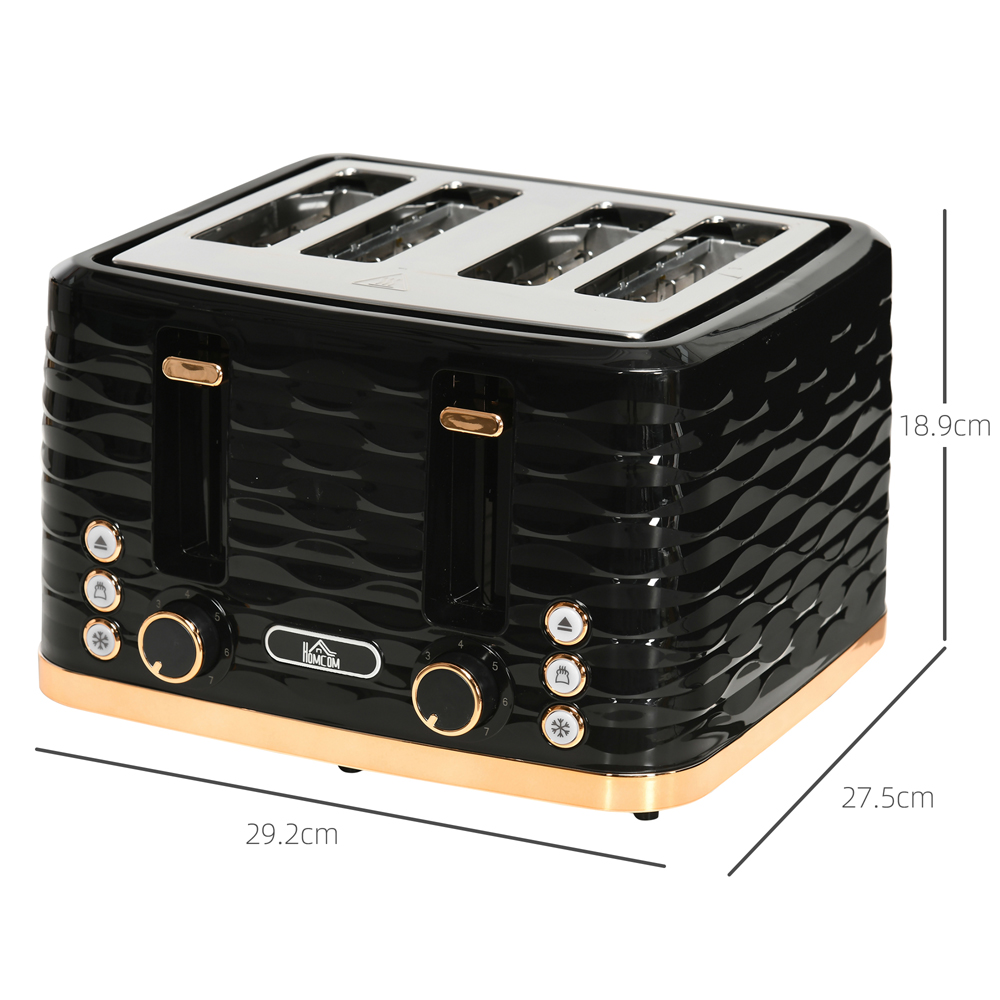 HOMCOM 800-209V70BK Black Ripple 4 Slot Toaster 1600W Image 9