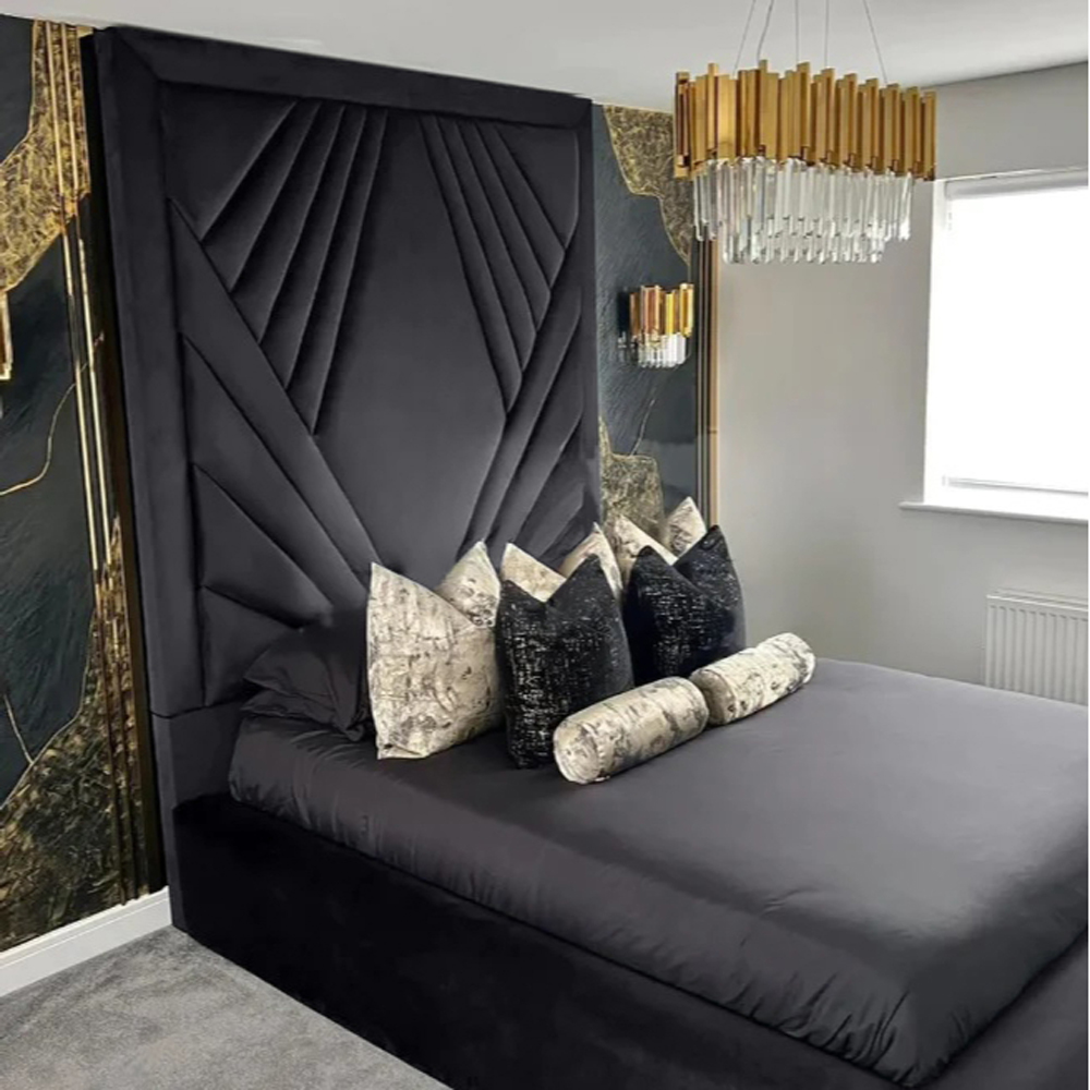 Eleganza Home Solia Super King Size Steel Plush Velvet Bed Frame with Headboard Image 2