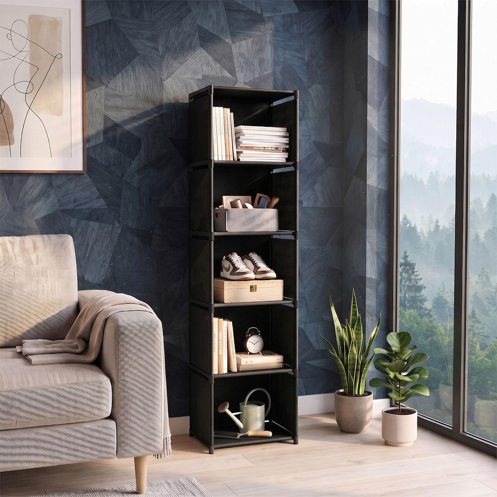 Living and Home 5-Tier Black Storage Shelf with Metal Frame Image 7