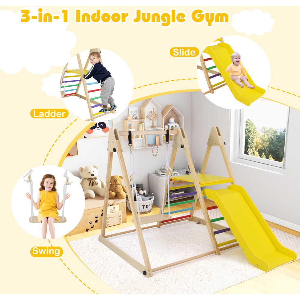 Costway 3-in-1 Kids Multicolour Foldable Indoor Jungle Gym with Swing Image 5