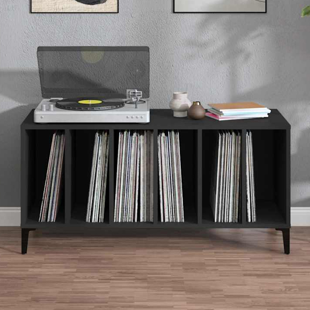 vidaXL 6 Shelf Black Record Cabinet Image 1