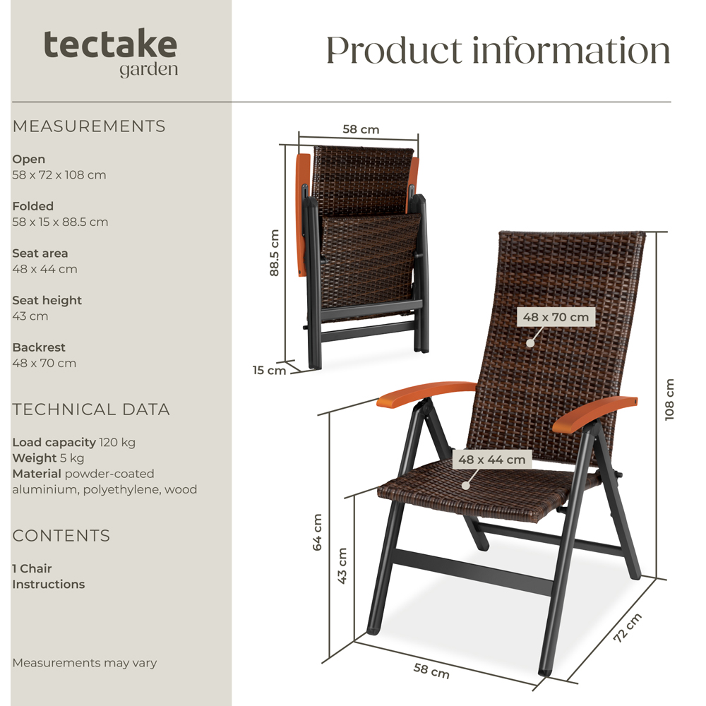 tectake Canberra Brown 6 Step Adjustable and Foldable Garden Chair Image 9