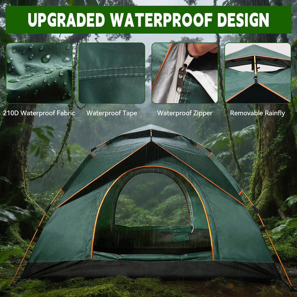 Willowmare 3-4 Person Waterproof Easy Setup Camping Tent Green Image 4