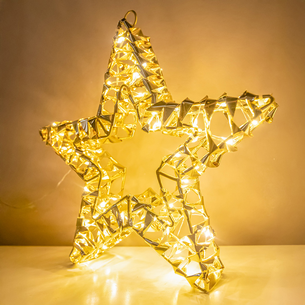 The Christmas Centre 120 Warm White LED Pre-Lit Gold Laser Light-Up Star 40cm Image 2