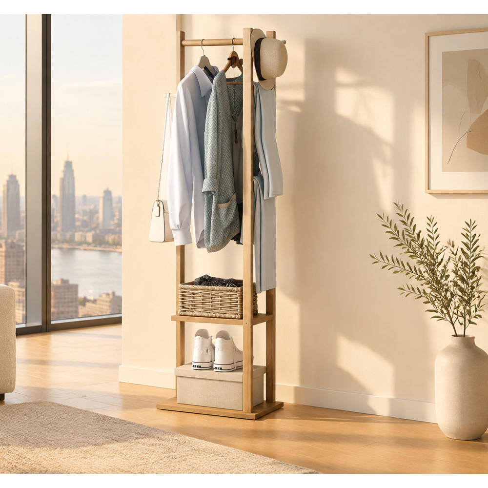 Modcraft Bamboo Coat Stand with Garment Shelf and Hanging Rail Image 5