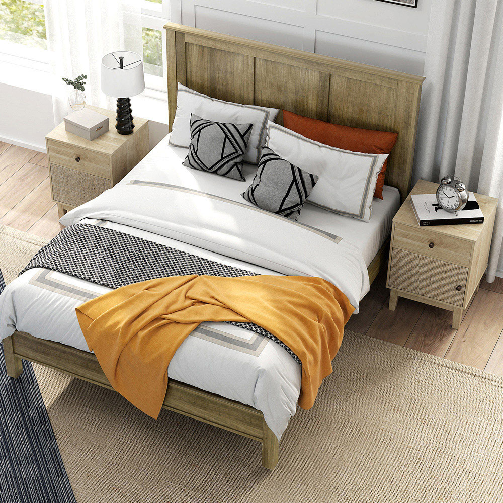 Costway Single Door Single Drawer Natural Rattan Nightstand Image 3