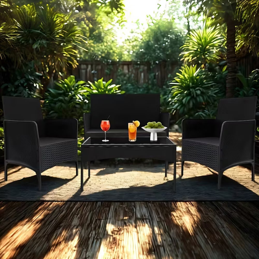 Alivio 4 Seater Black Rattan Garden Lounge Set Image 2