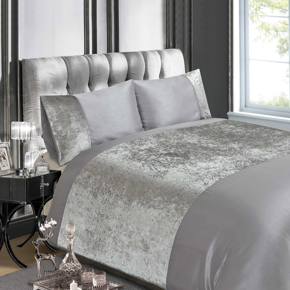 Rapport Home King Size Silver Velvet Duvet Set Image