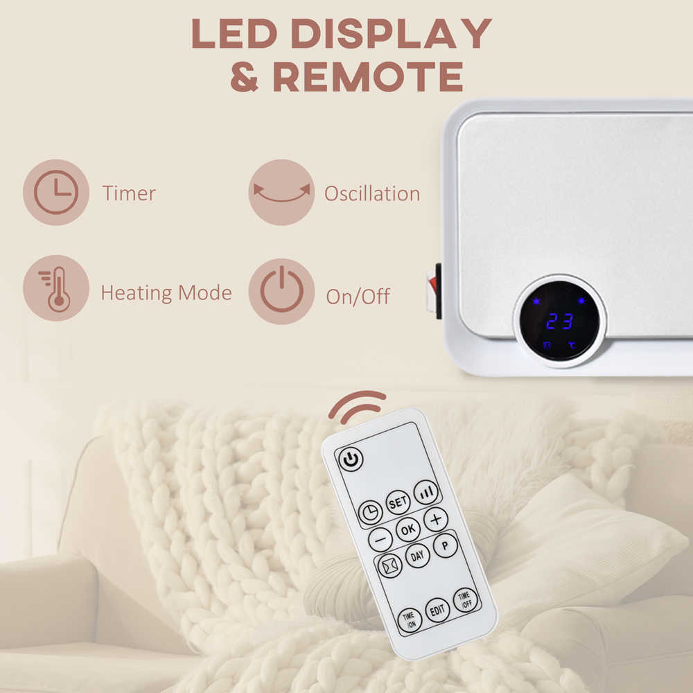 HOMCOM Wall Downflow Electric Heater with Timer Remote Image 5