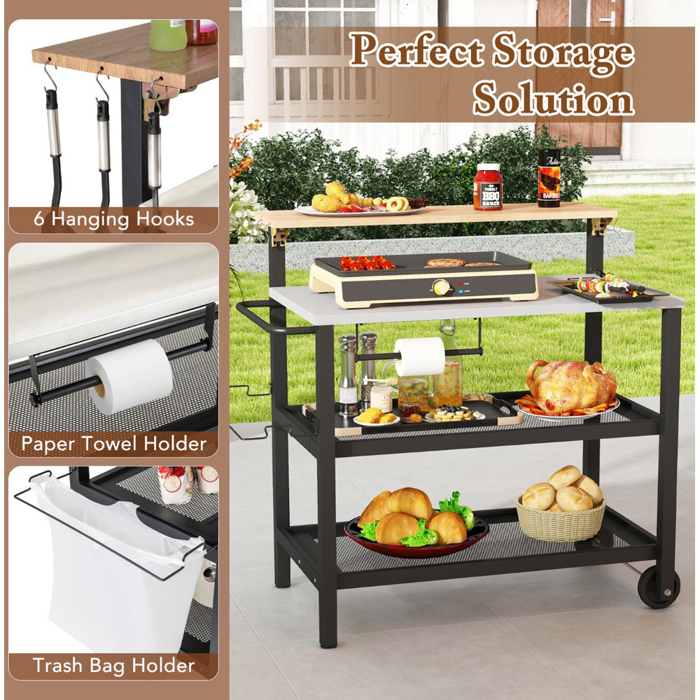 Costway Rolling Bar Cart with Flip-Up Table Image 2