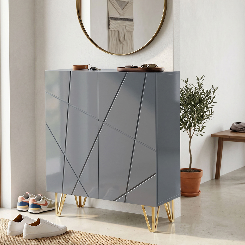 HOMCOM 2 Door Grey Shoe Storage Cabinet with Soft-Close Hinges Image 3