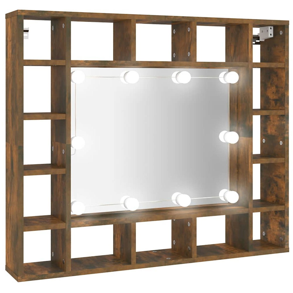 vidaXL 16 Shelf LED Smoked Oak Mirror Cabinet Image 2
