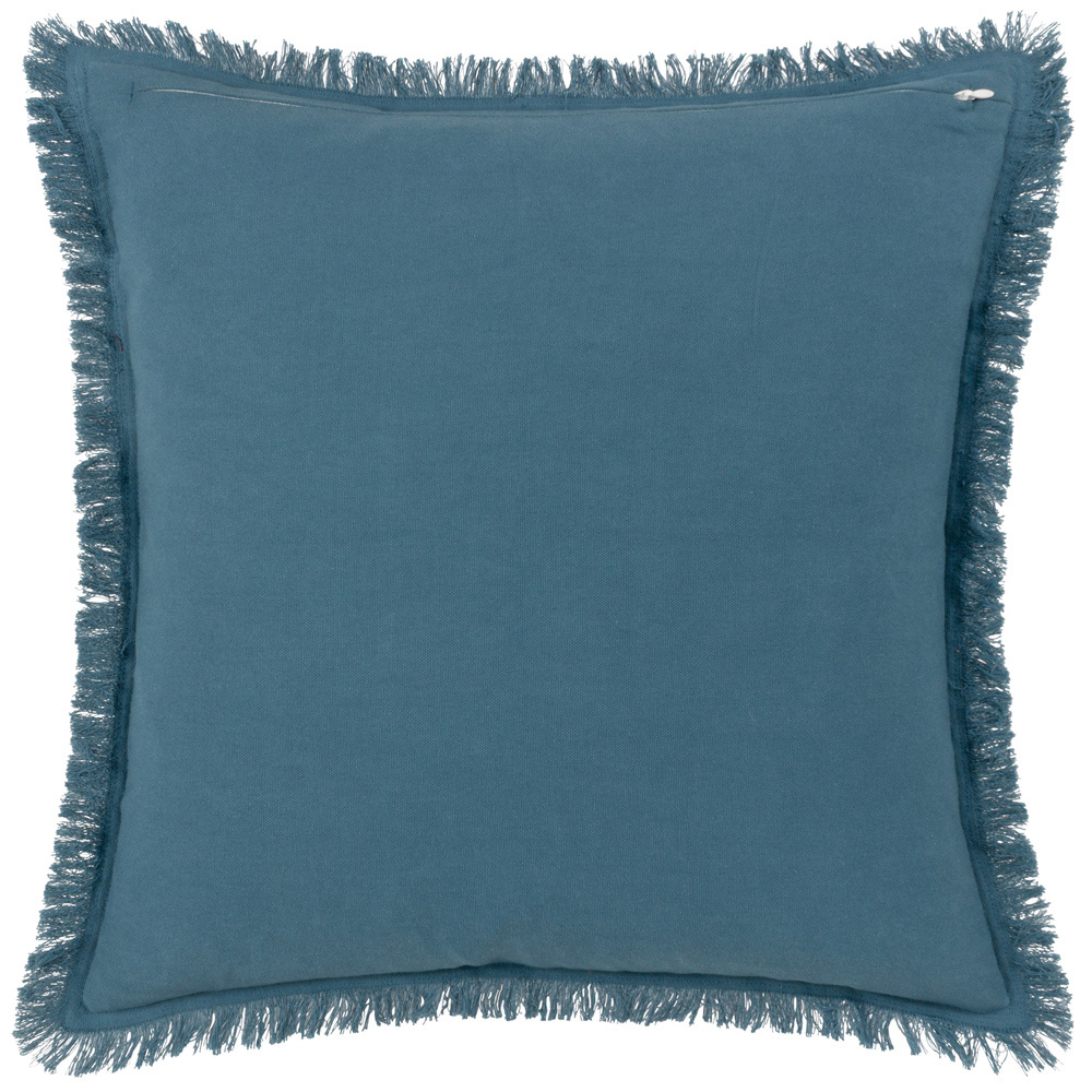 furn. Gracie Ink Blue Velvet Fringed Cushion Image 3