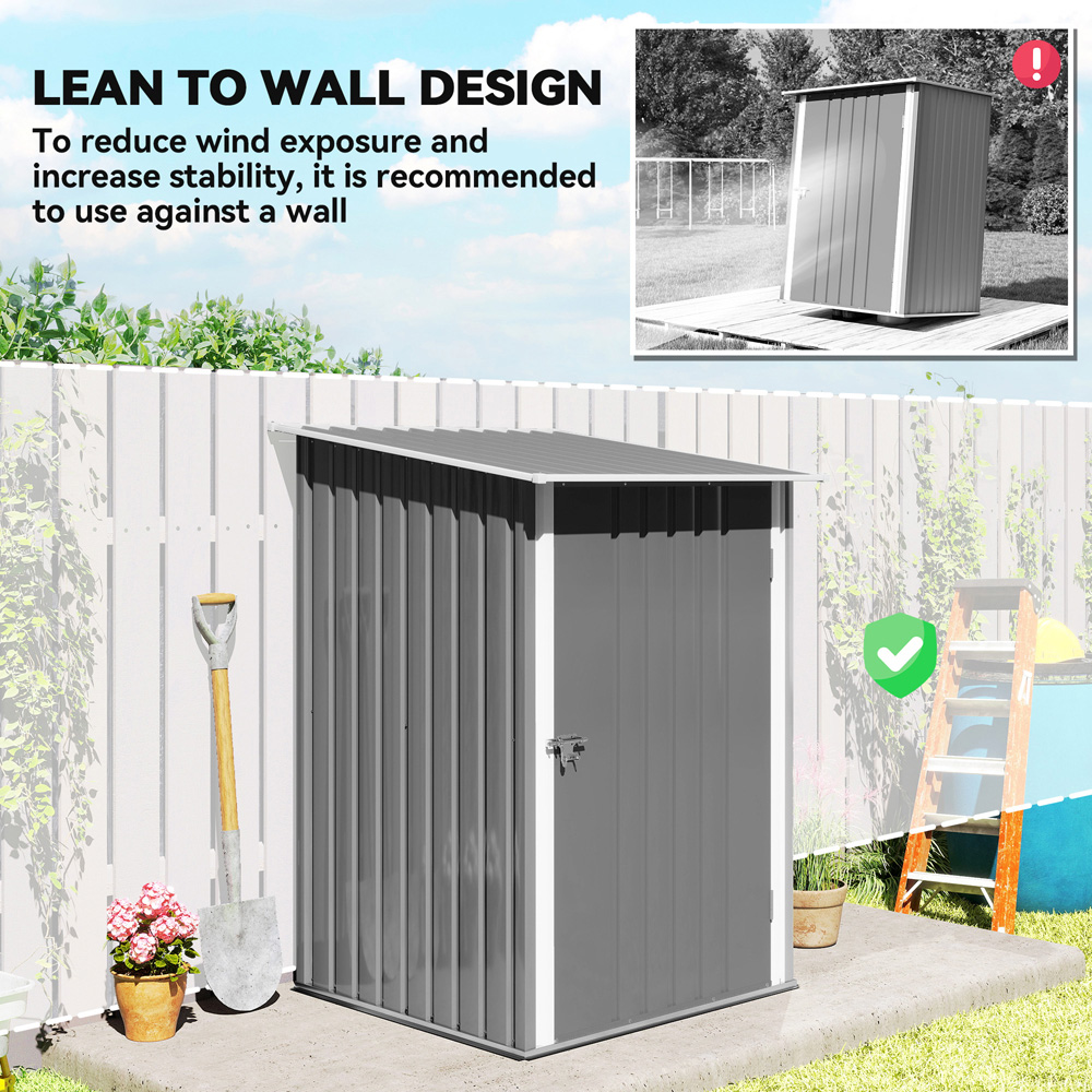Outsunny 3.3 x 3.4ft Grey Steel Garden Storage Shed with Lockable Door Image 8