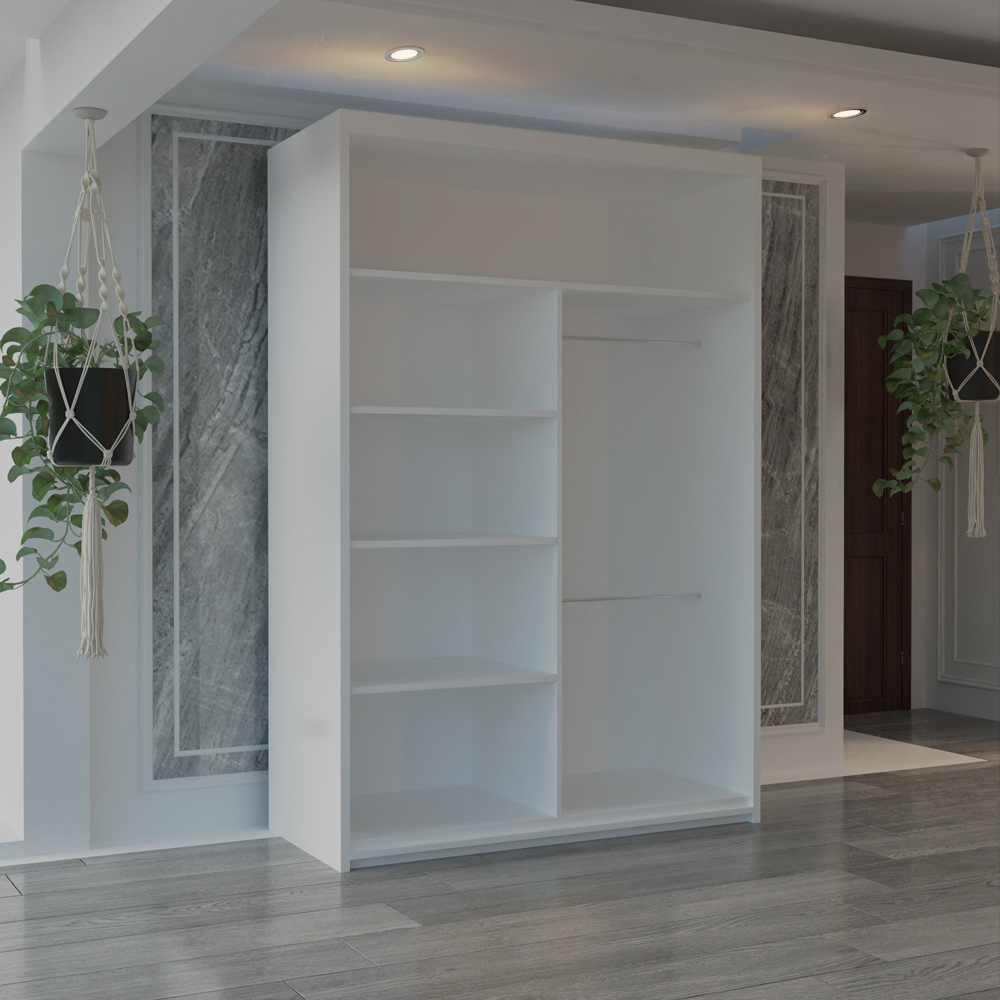 M N Furniture Osaka 2 Door White Mirrored Panel Sliding Wardrobe 120cm Image 3