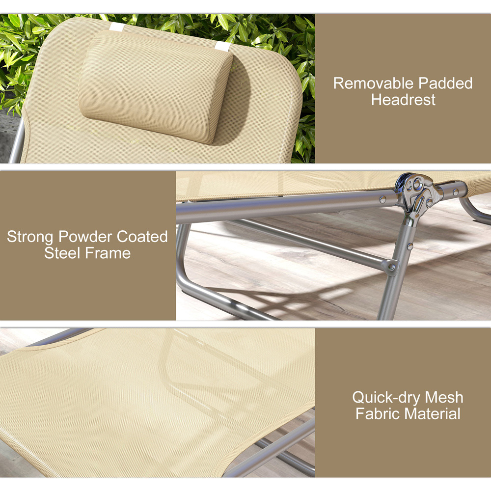 Outsunny Set of 2 Brown Folding Sun Lounger with Headrest Image 5