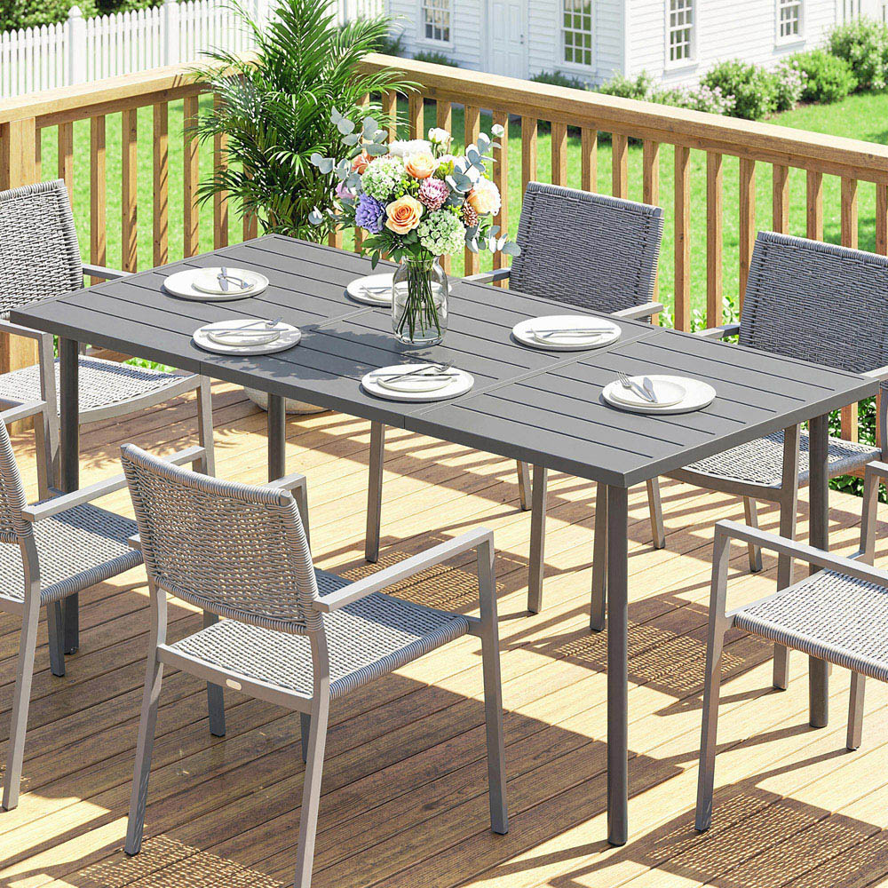 Outsunny 6 Seater Slatted Garden Dining Table Dark Grey Image 8