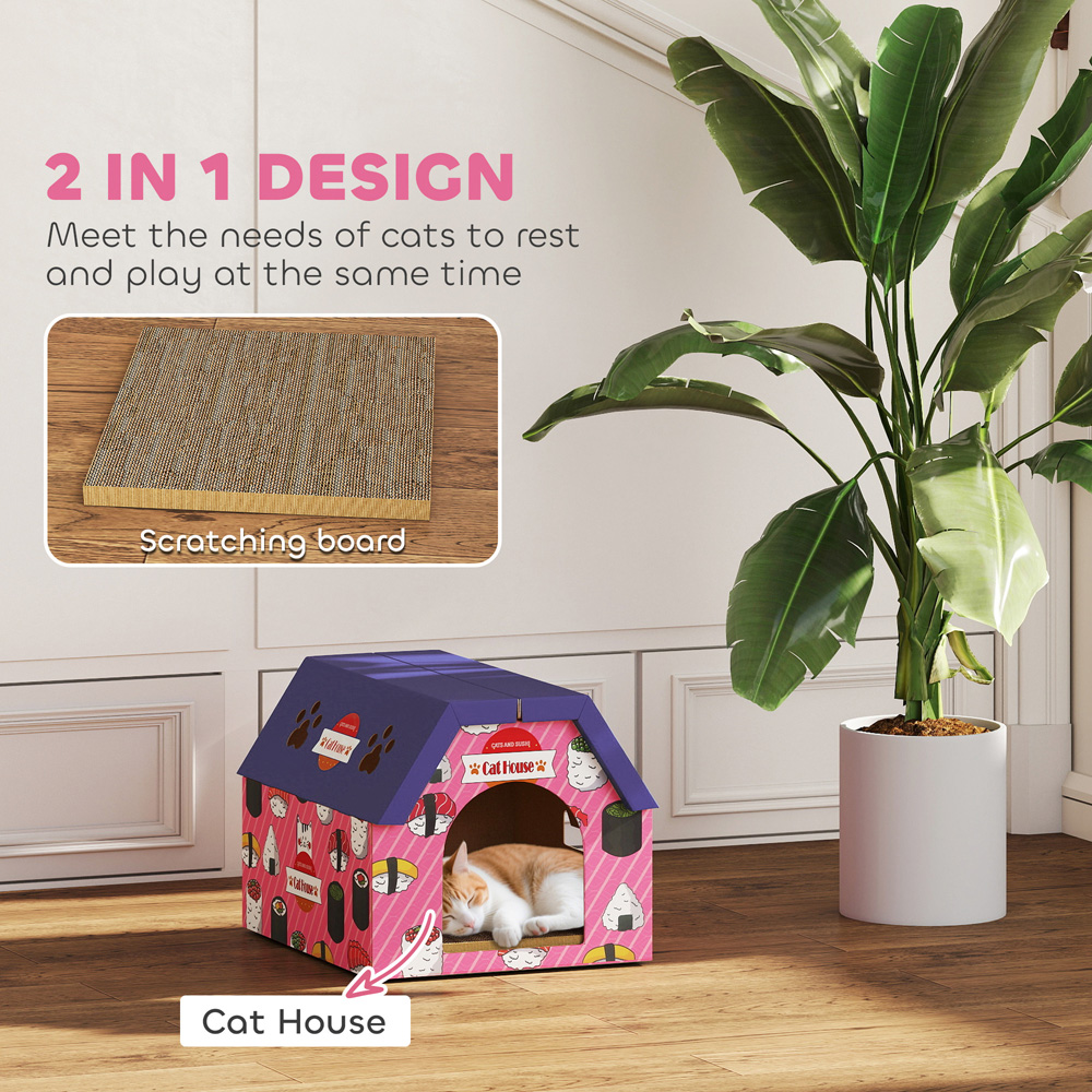 PawHut 2-in-1 Pink Cat Scratching Board House Image 8