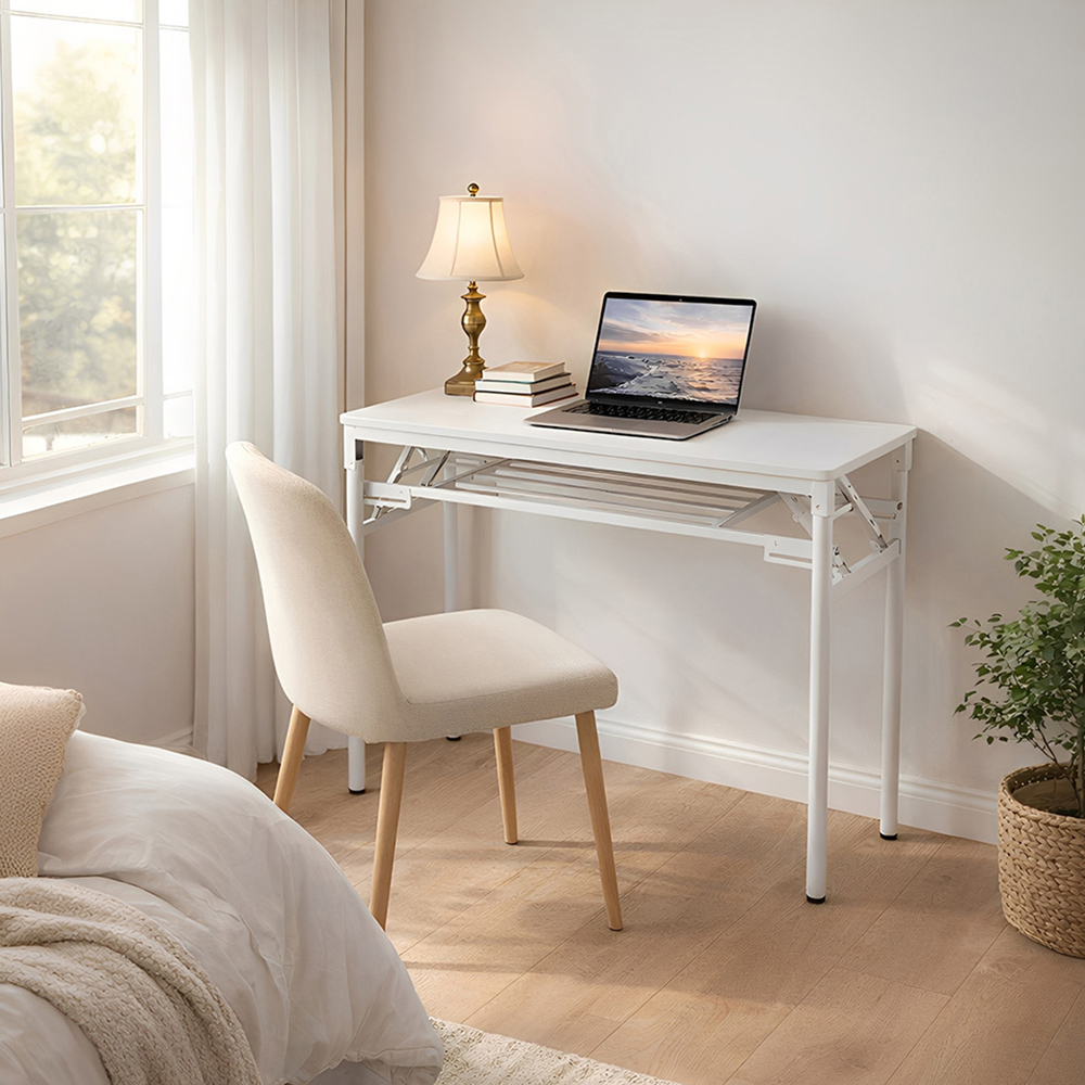 Living and Home Single Shelf Metal Frame Foldable Laptop Desk White 100cm Image 7