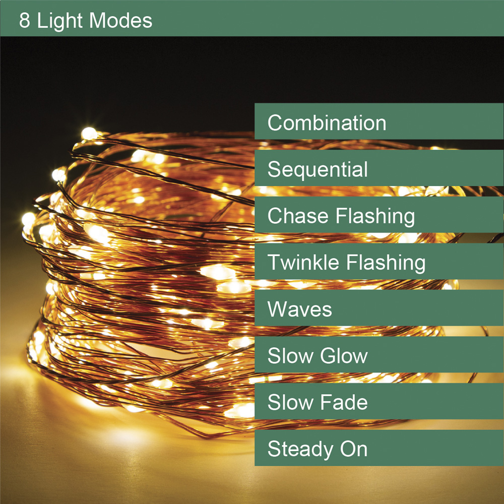 GardenKraft Warm White 200 Micro Copper Solar LED String Light Image 6