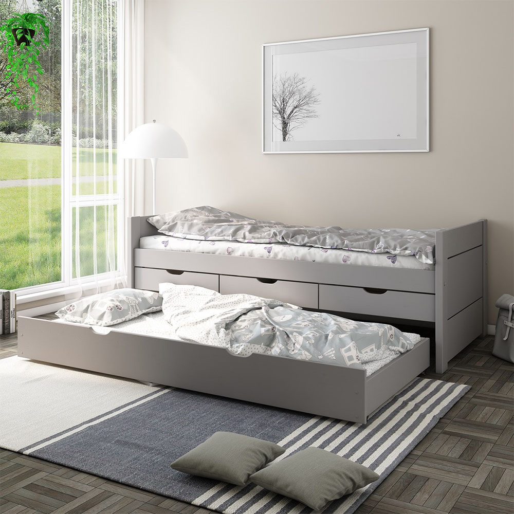 Noomi Tomas Single Continental Grey Captain Bed with Trundle and Underbed Drawer Image 7