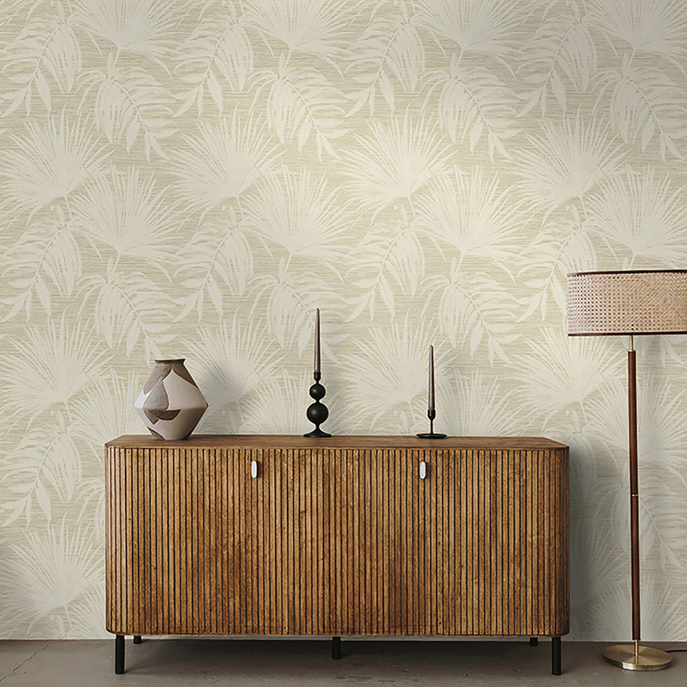 Rasch Wallpaper Grasscloth Leaf Cream Wallpaper Image 3