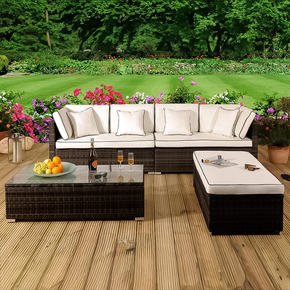 Brooklyn 6 Seater Brown Rattan Garden Sofa Set Image 1