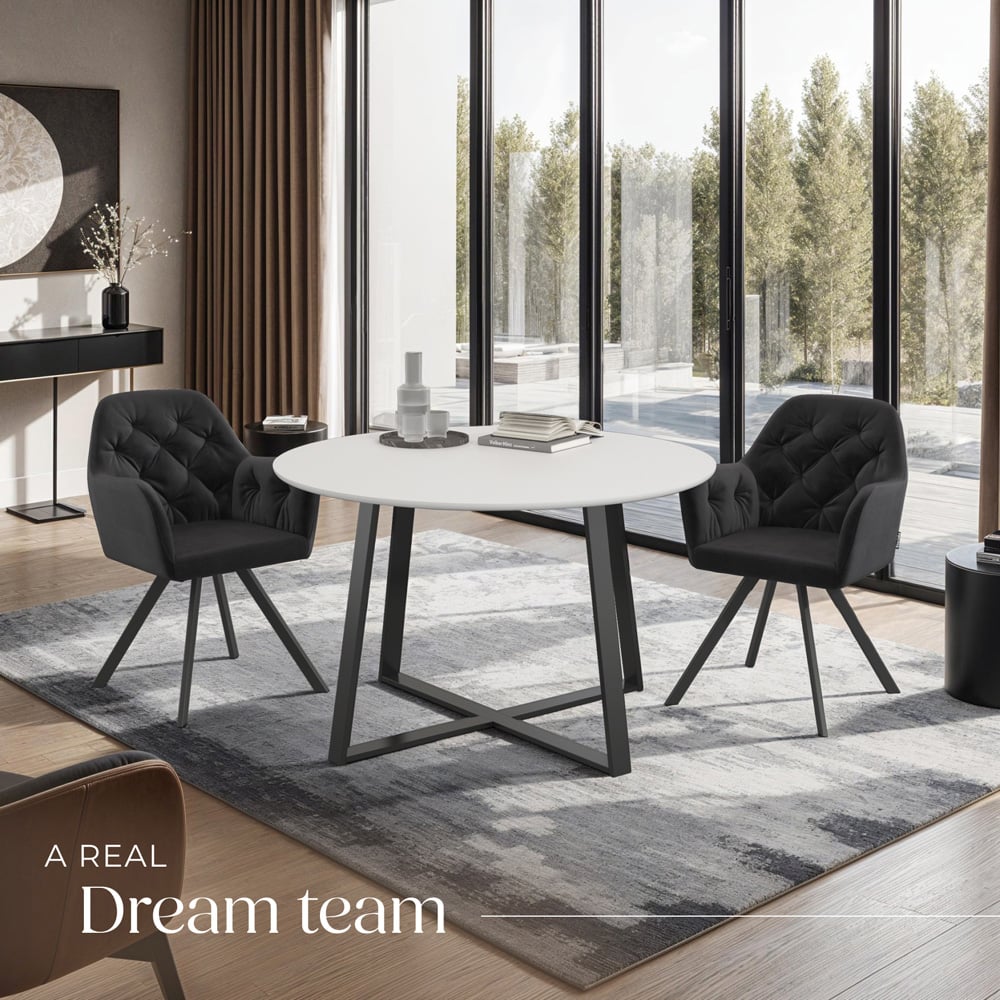 tectake Lucia Black Padded and Quilted Swivel Armchair Set of 2 Image 8