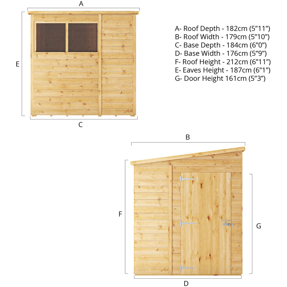 Mercia Woodsman 6 x 6ft Shiplap Glass Pent Shed Image 8