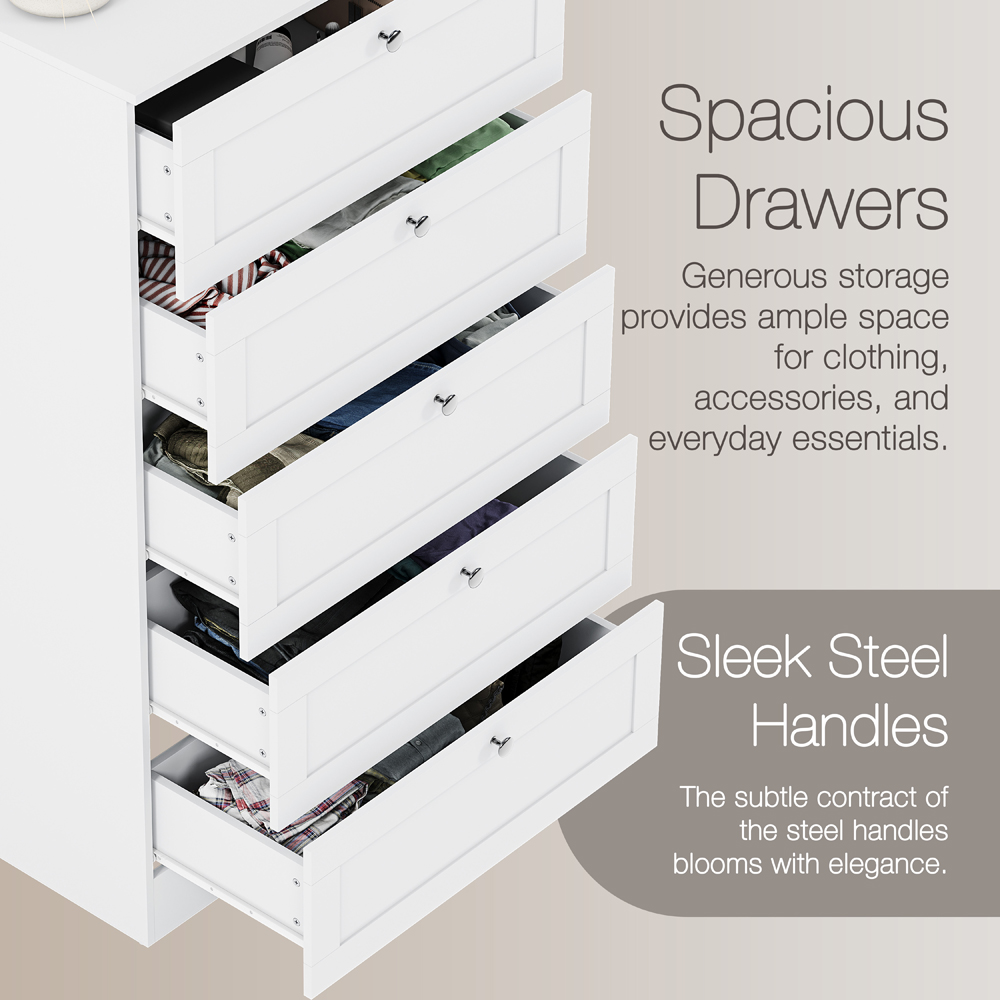 VIDA DESIGNS Altino 5 Drawer White Shaker-Style Chest of Drawers Image 6