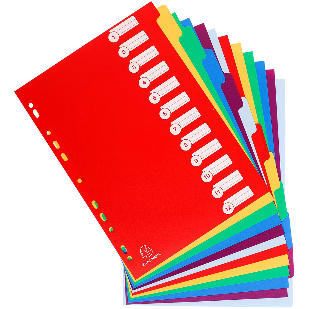 Exacompta A4 12 Section Assorted Colour Polypropylene Divider 15 Pack Image 3