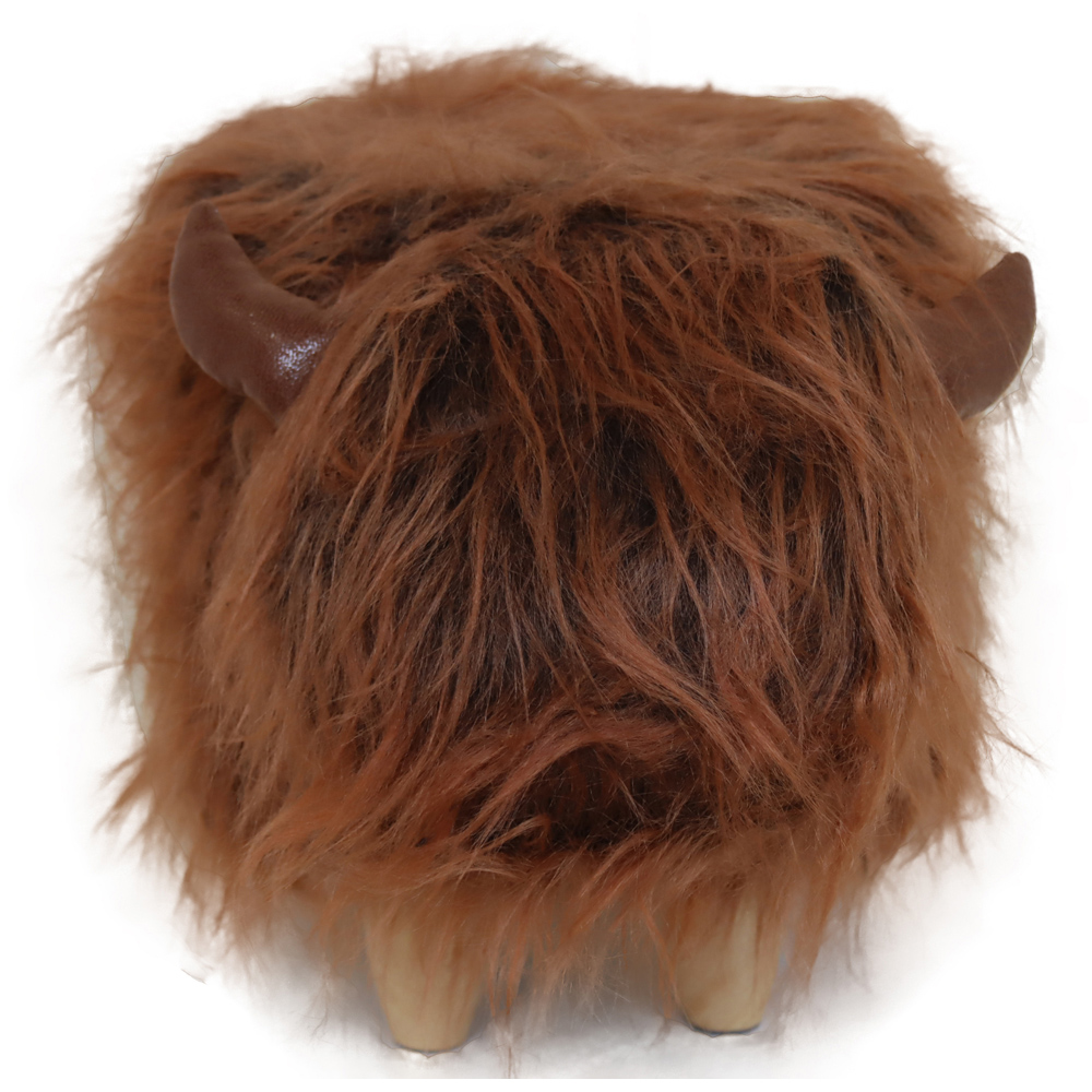 Gardeco Fergus The Highland Cow Dark Brown Synthetic Fur Footstool Image 5