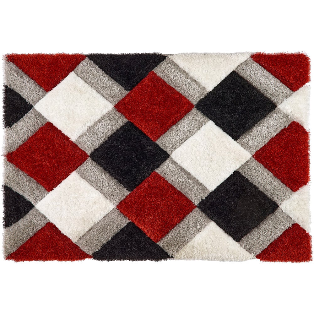 Origins 3D GEO Red Shaggy Rug 60 x 110cm Image 1