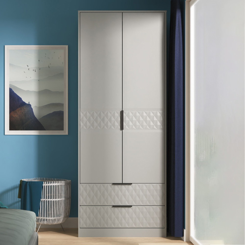 Crowndale Harlequin 2 Door 2 Drawer Dusk Grey Tall Wardrobe Ready Assembled Image 1