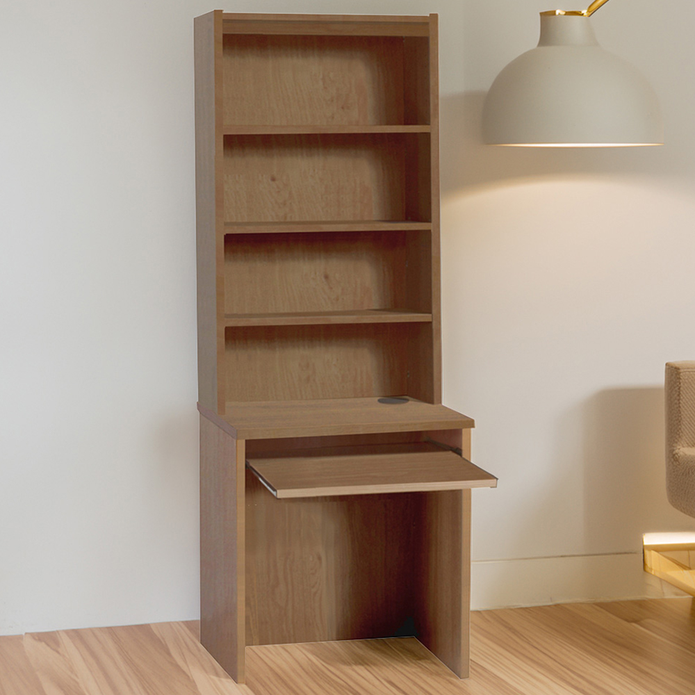R White Cabinets 4 Shelf Small Laptop Desk with Keyboard Tray and Hutch Brown Image 1
