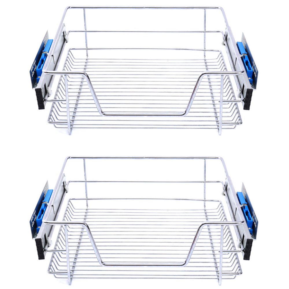 Living and Home Metal Sliding Kitchen Cabinet Pull Out Basket 2 Piece Image 4