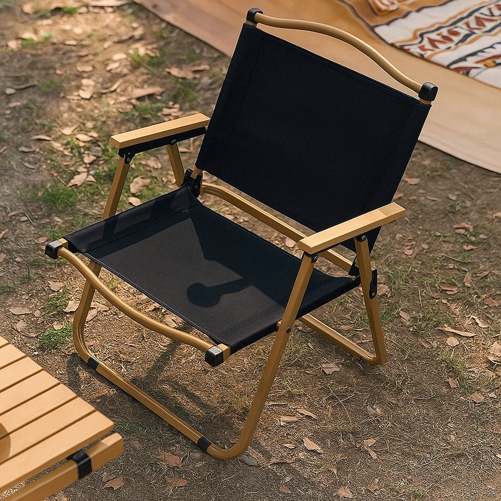Living and Home Black Portable Folding Camping Chair with Armrest Image 2