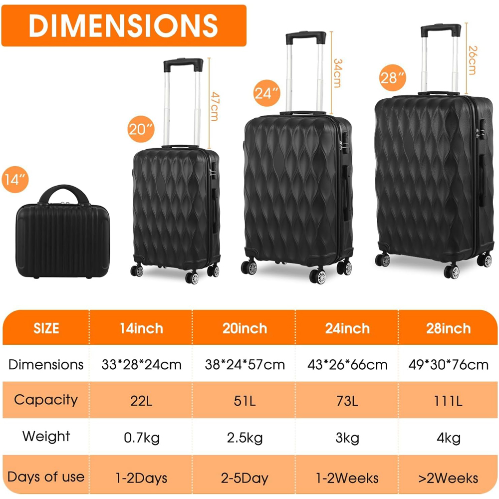 Willowmare 4-Piece Black Travel Luggage Set Image 7