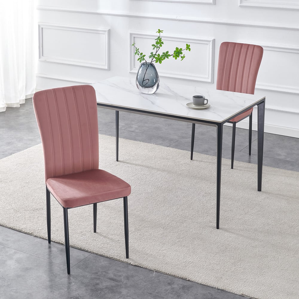 wilko Elle Set of 2 Pink Velvet Effect Plush Padded Upholstered Dining Chair Image 7