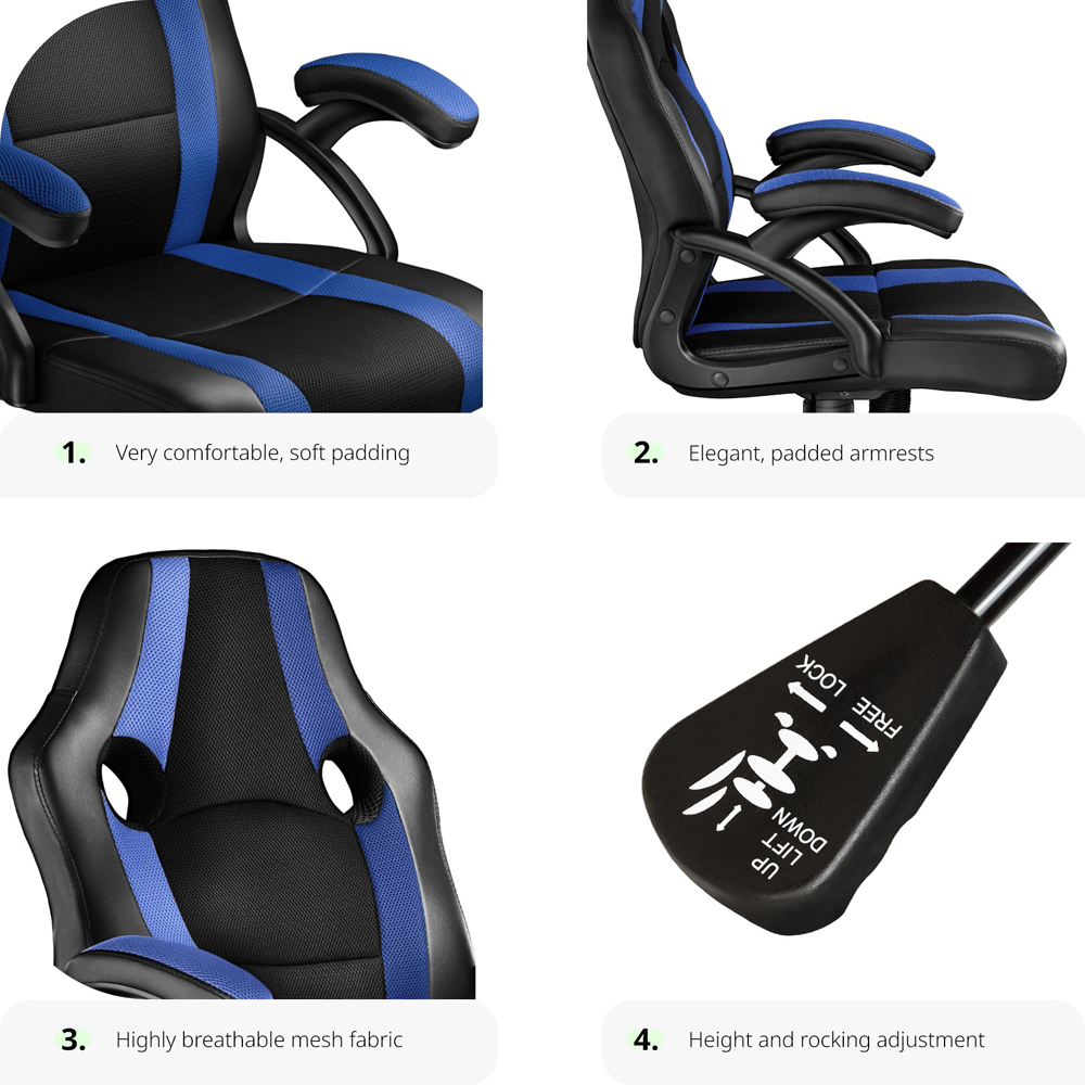 tectake Benny Black and Blue Gaming Chair Image 4