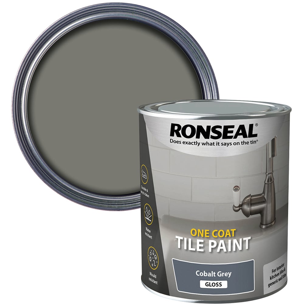 Ronseal One Coat Cobalt Grey Gloss Tile Paint 750ml Image 1
