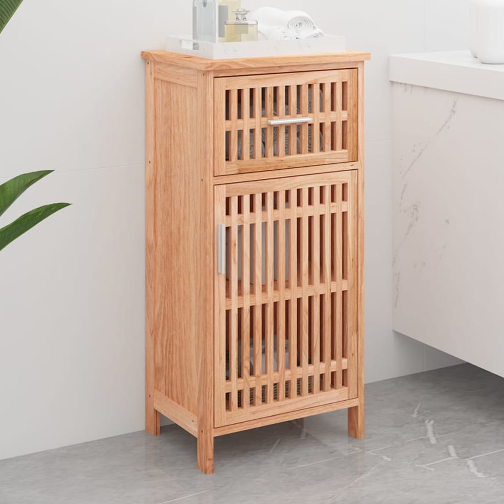 vidaXL Single Door Single Drawer Solid Walnut Wood Bathroom Cabinet Image 1