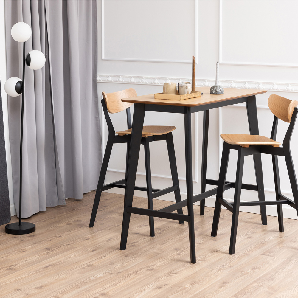 Florence Roxby Bar Black and Oak Bar Stool Set of 2 Image 7