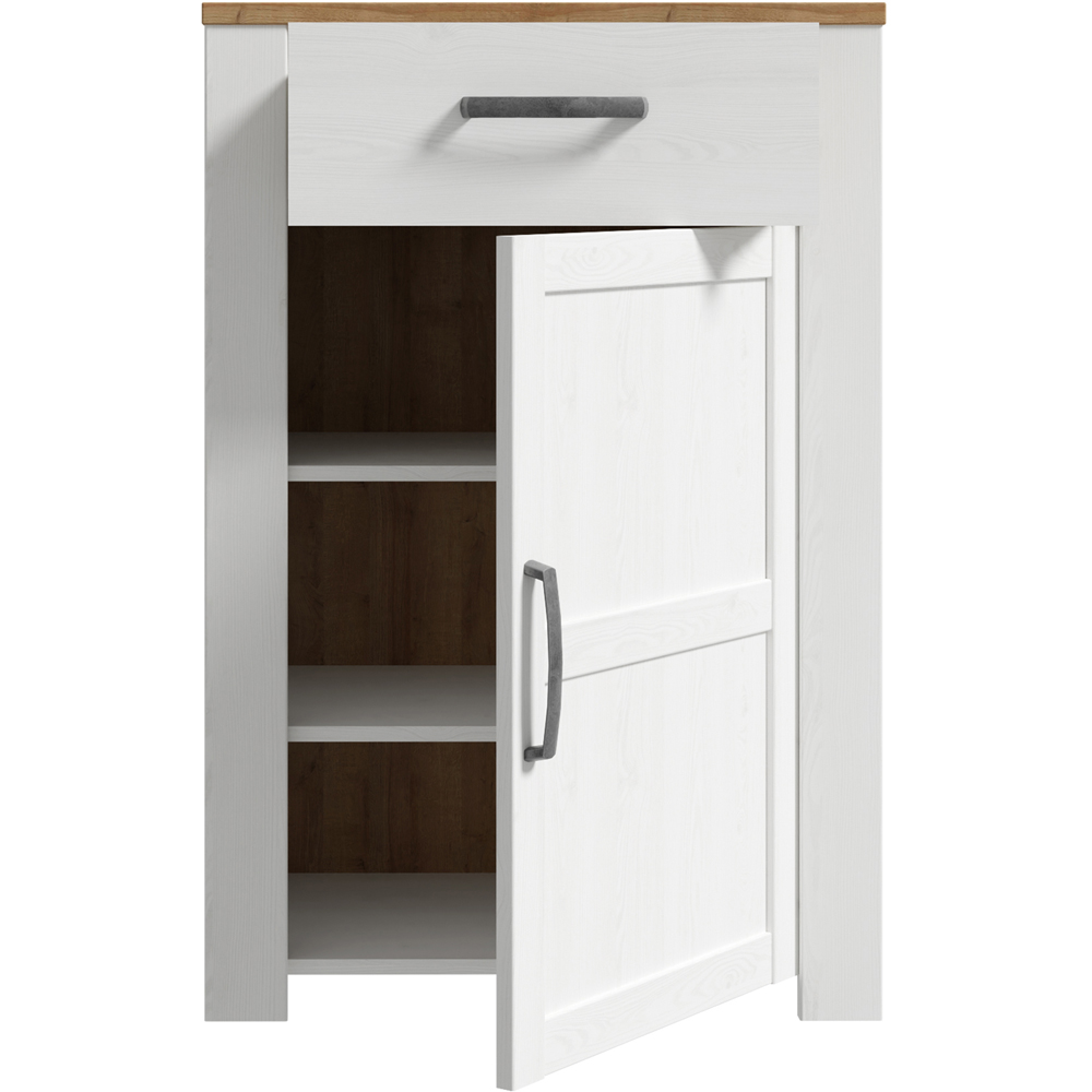 Florence Bohol Single Door Single Drawer Riviera Oak and White Shoe Cabinet Image 5