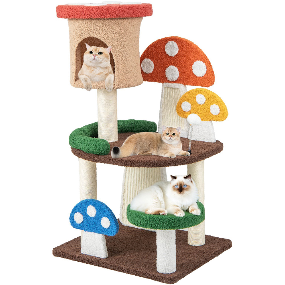 Costway Multicolour Mushroom Cat Tree Tower with Natural Sisal Posts 102cm Image 1