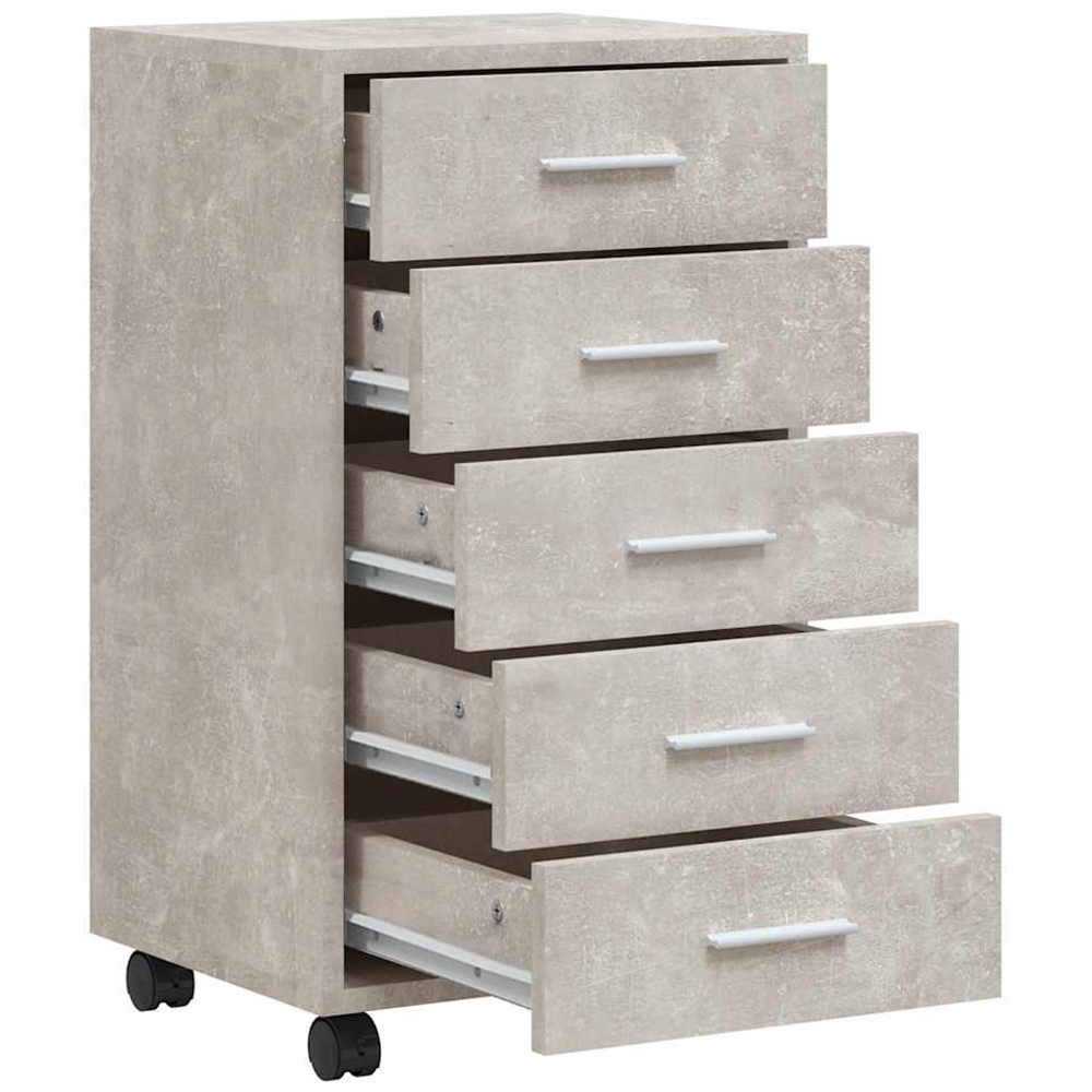 vidaXL 5 Drawer Concrete Grey Cabinet with Castors Image 5