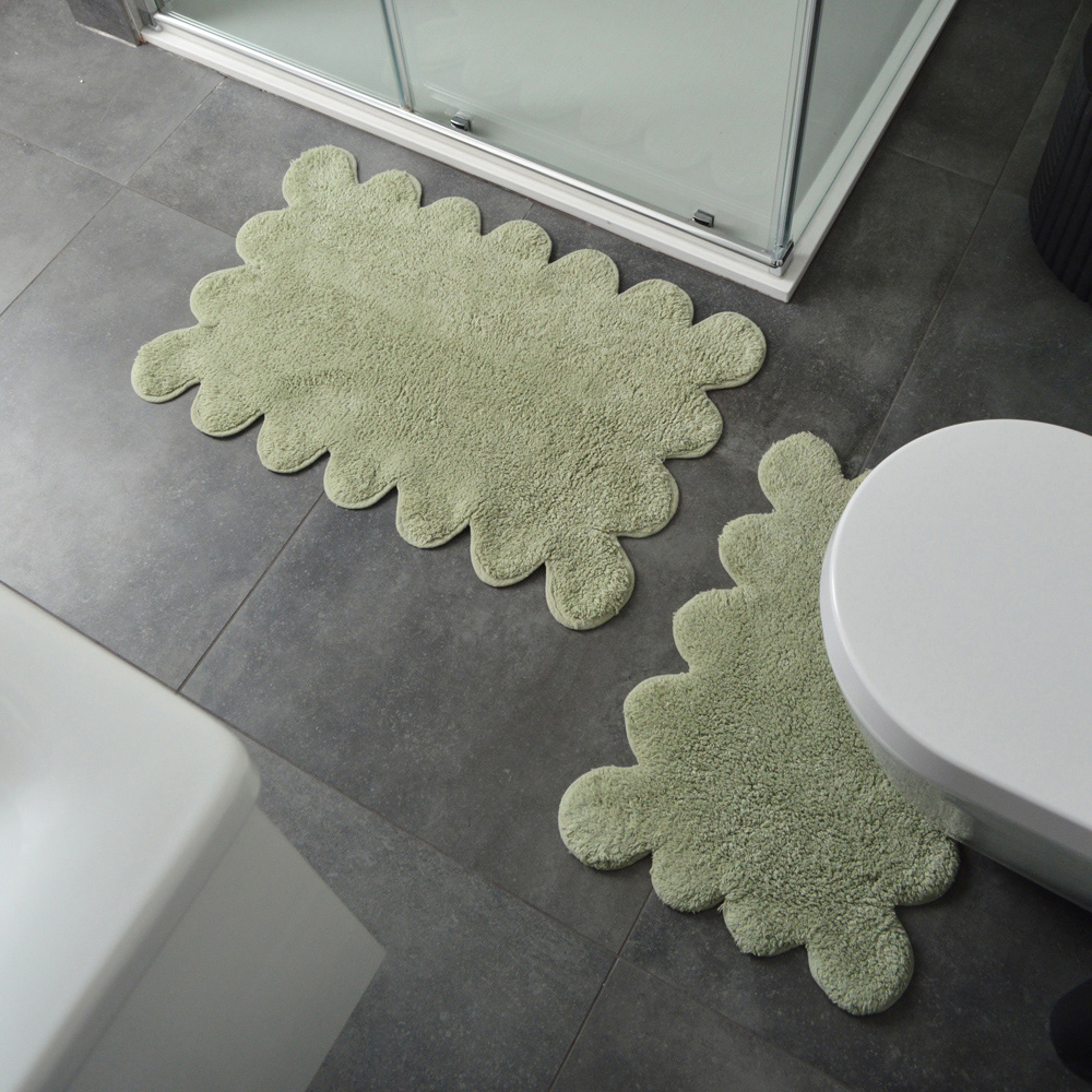 Allure Bath Fashions 2 Piece Scallop Sage Green Bath Mat Set Image 2