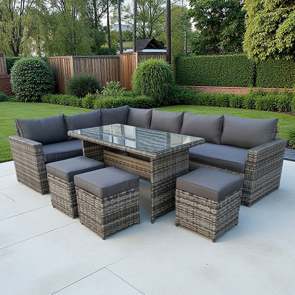 Outdoor Living The Tarporley Rattan 9 Seater Corner Dining Set Grey Image 1