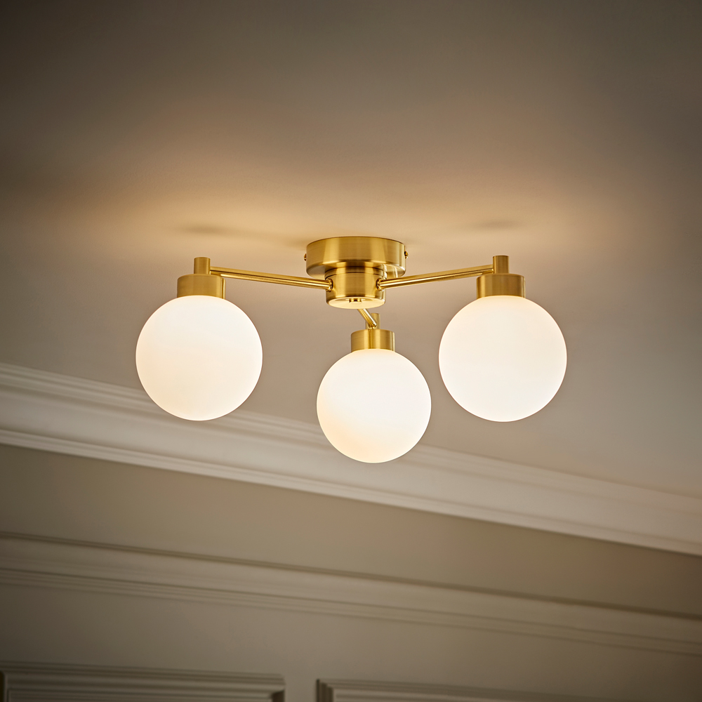 ValueLights Jonah Brushed Gold 3 Arm Globe Ball Shade Flush LED Ceiling Light Image 6