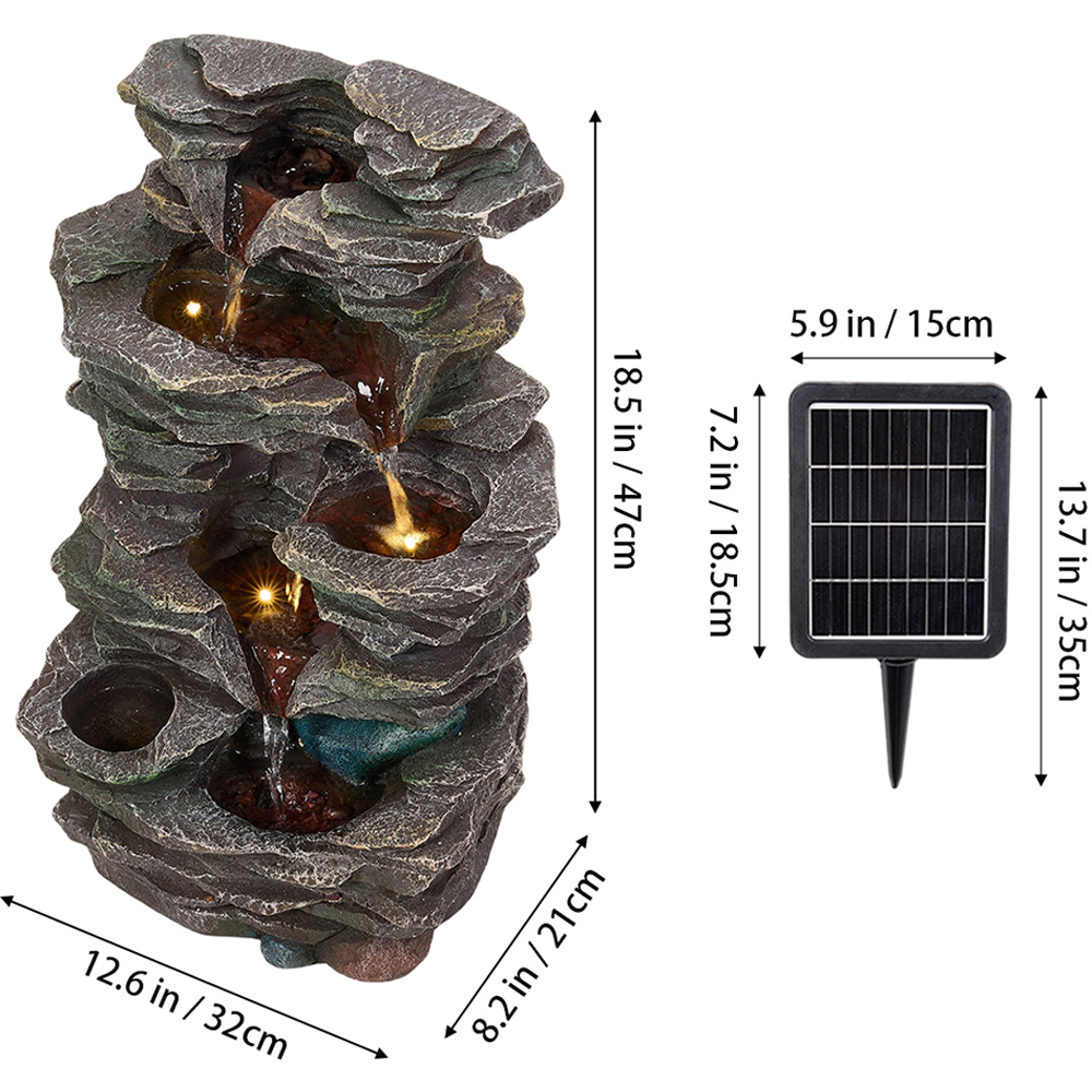 Living and Home 5-Tier Realistic Layered Rock Effect Solar LED Water Feature Image 6